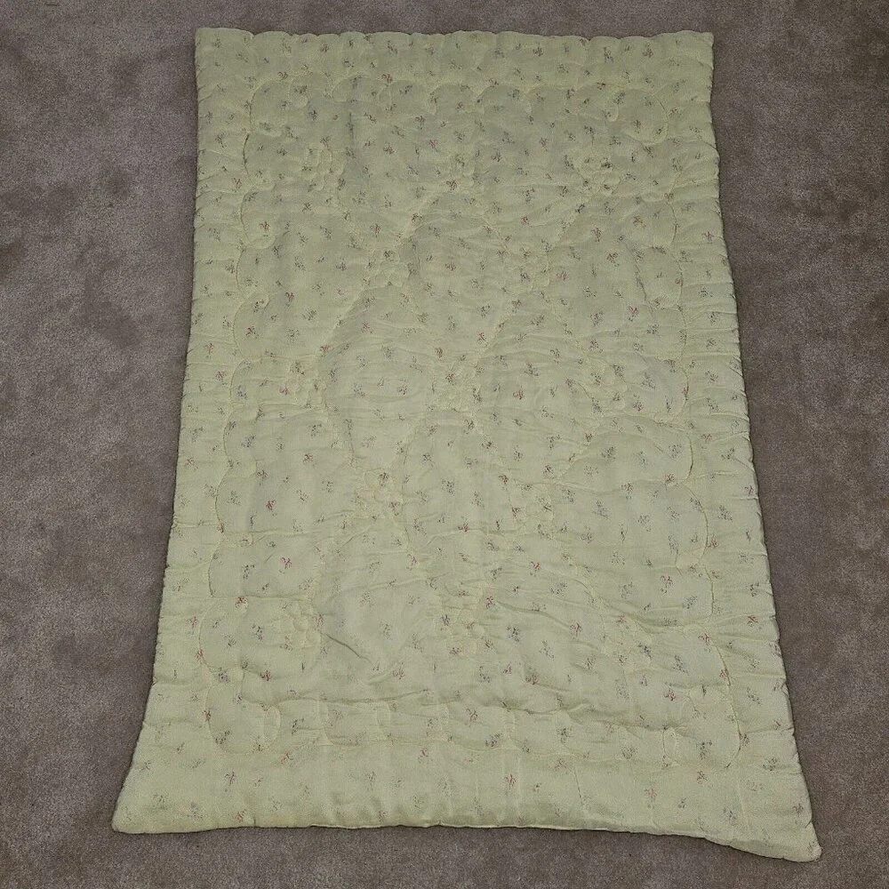 VTG Quiltex Yellow Baby Blanket Comforter Sheep Flowers Pink Green 28x40